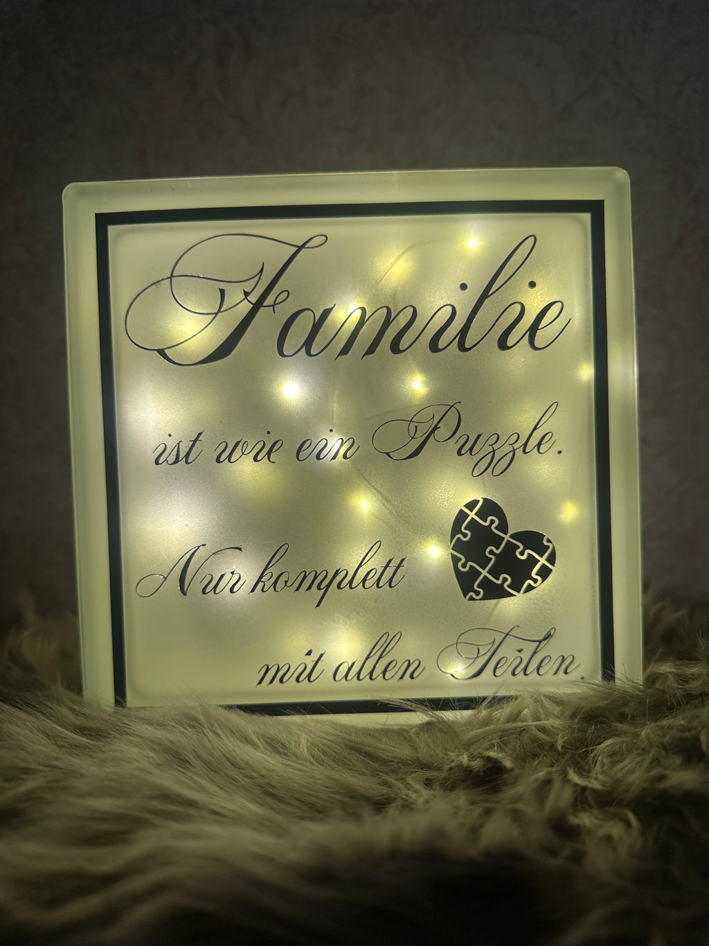 Glasbaustein "Familie ist wie ein Puzzle"
